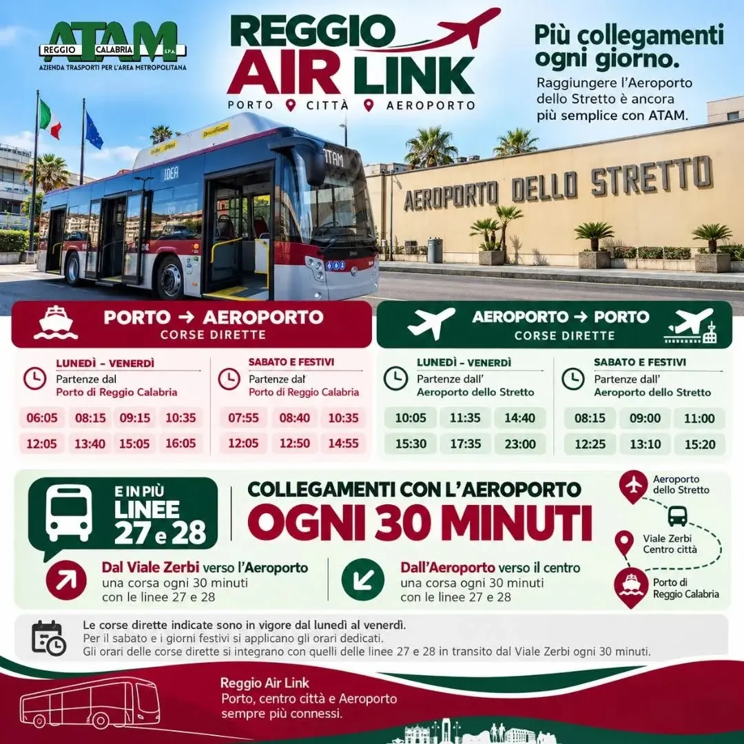 Orari ufficiali Reggio Air Link tra porto, centro città e Aeroporto dello Stretto